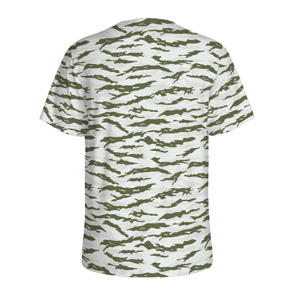 Green And White Tiger Stripe Camo Print Men's Sports T-Shirt