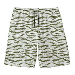 Green And White Tiger Stripe Camo Print Men's Swim Trunks