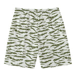 Green And White Tiger Stripe Camo Print Men's Swim Trunks