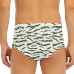 Green And White Tiger Stripe Camo Print Men's Triangle Swim Briefs