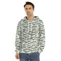 Green And White Tiger Stripe Camo Print Men's Velvet Pullover Hoodie