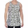 Green And White Tiger Stripe Camo Print Men's Velvet Tank Top