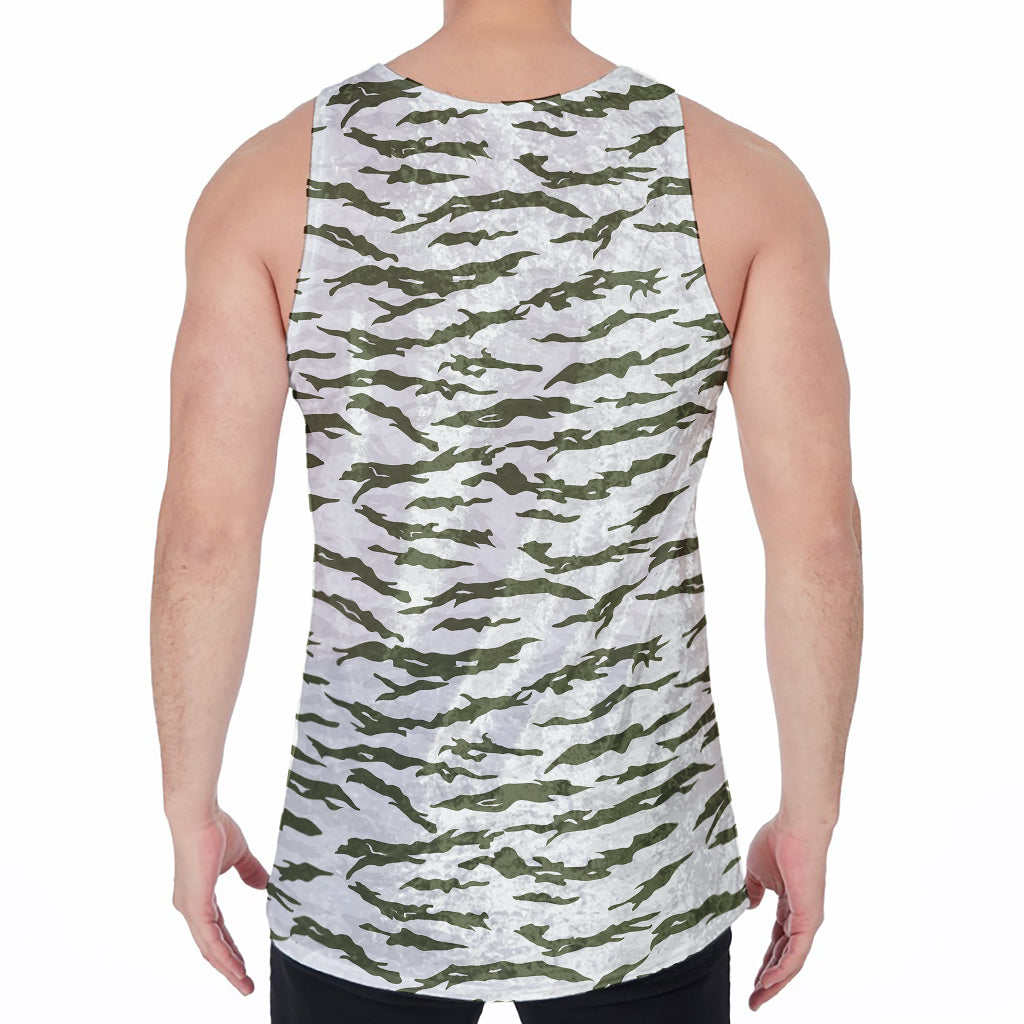 Green And White Tiger Stripe Camo Print Men's Velvet Tank Top