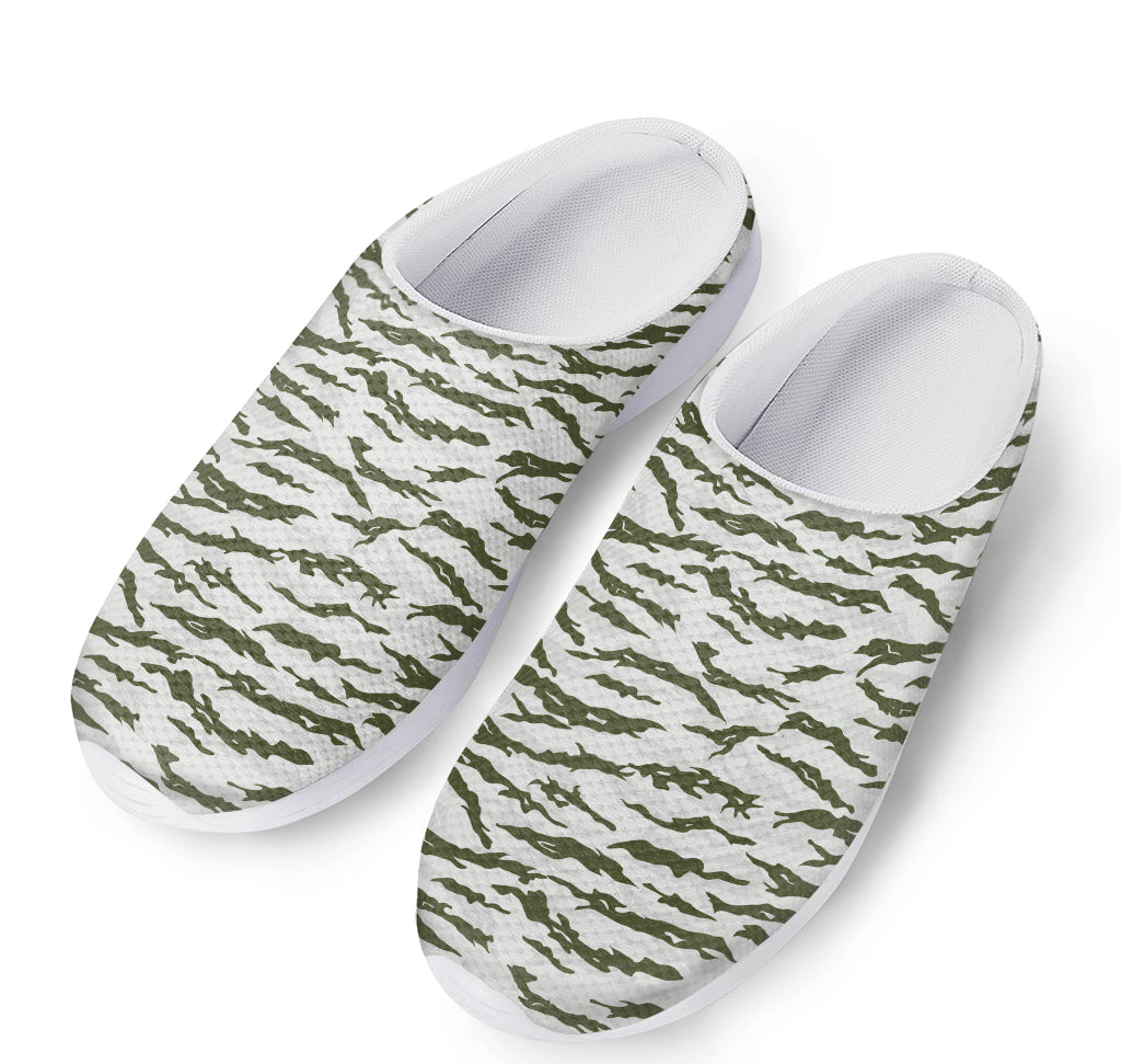 Green And White Tiger Stripe Camo Print Mesh Casual Shoes