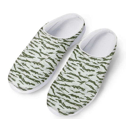 Green And White Tiger Stripe Camo Print Mesh Casual Shoes