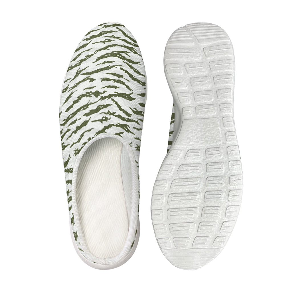 Green And White Tiger Stripe Camo Print Mesh Casual Shoes