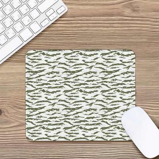 Green And White Tiger Stripe Camo Print Mouse Pad