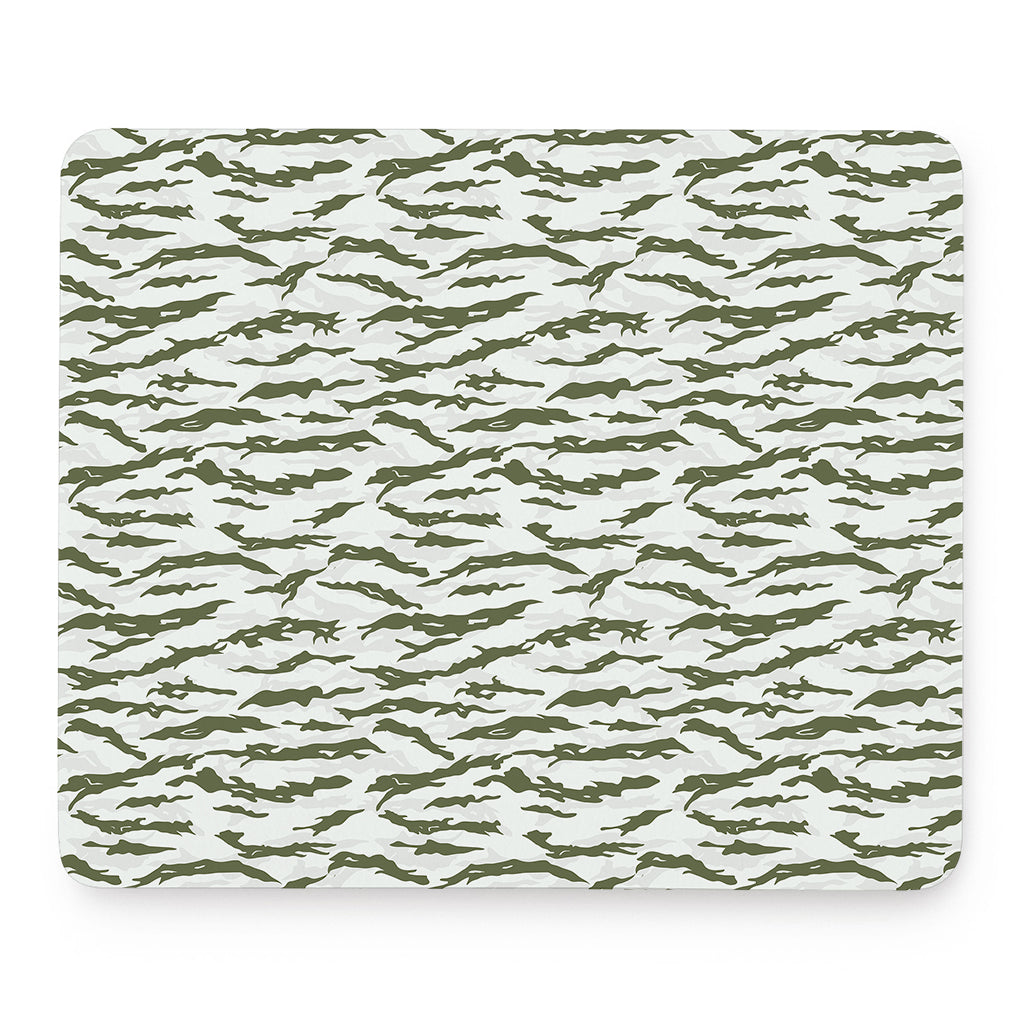 Green And White Tiger Stripe Camo Print Mouse Pad