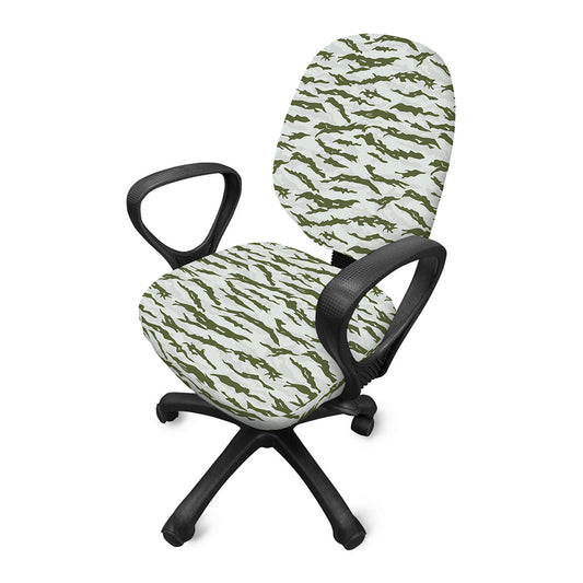 Green And White Tiger Stripe Camo Print Office Chair Cover