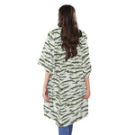 Green And White Tiger Stripe Camo Print Open Front Beach Cover Up