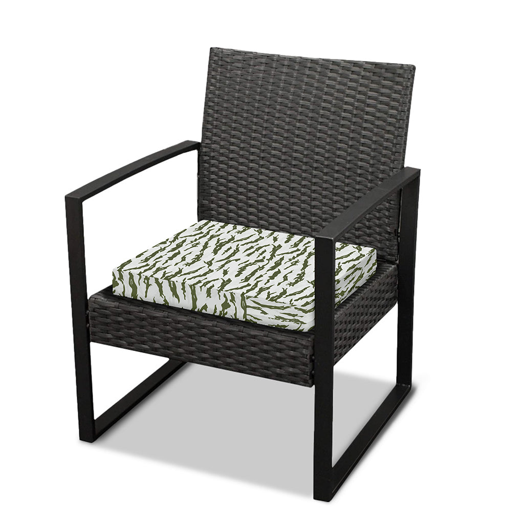 Green And White Tiger Stripe Camo Print Outdoor Seat Cushion Cover
