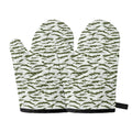 Green And White Tiger Stripe Camo Print Oven Mitts