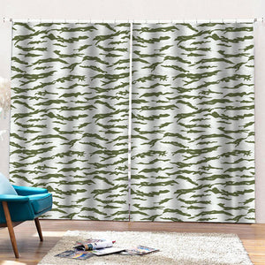 Green And White Tiger Stripe Camo Print Pencil Pleat Curtains