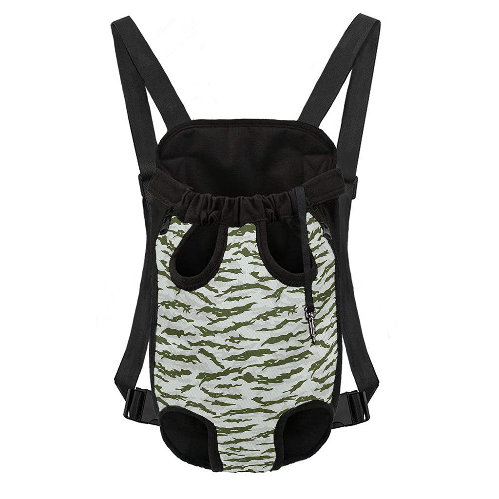 Green And White Tiger Stripe Camo Print Pet Carrier Backpack