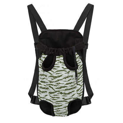 Green And White Tiger Stripe Camo Print Pet Carrier Backpack