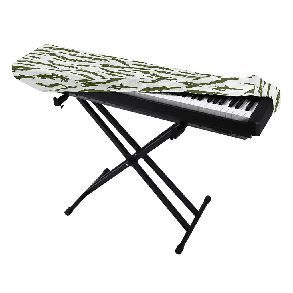 Green And White Tiger Stripe Camo Print Piano Keyboard Cover