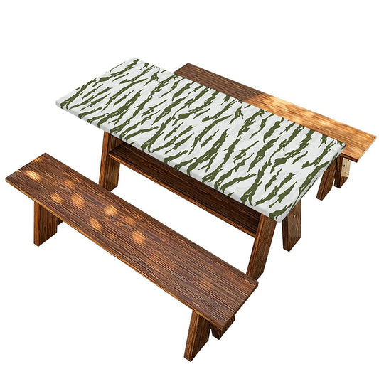 Green And White Tiger Stripe Camo Print Picnic Table Cover