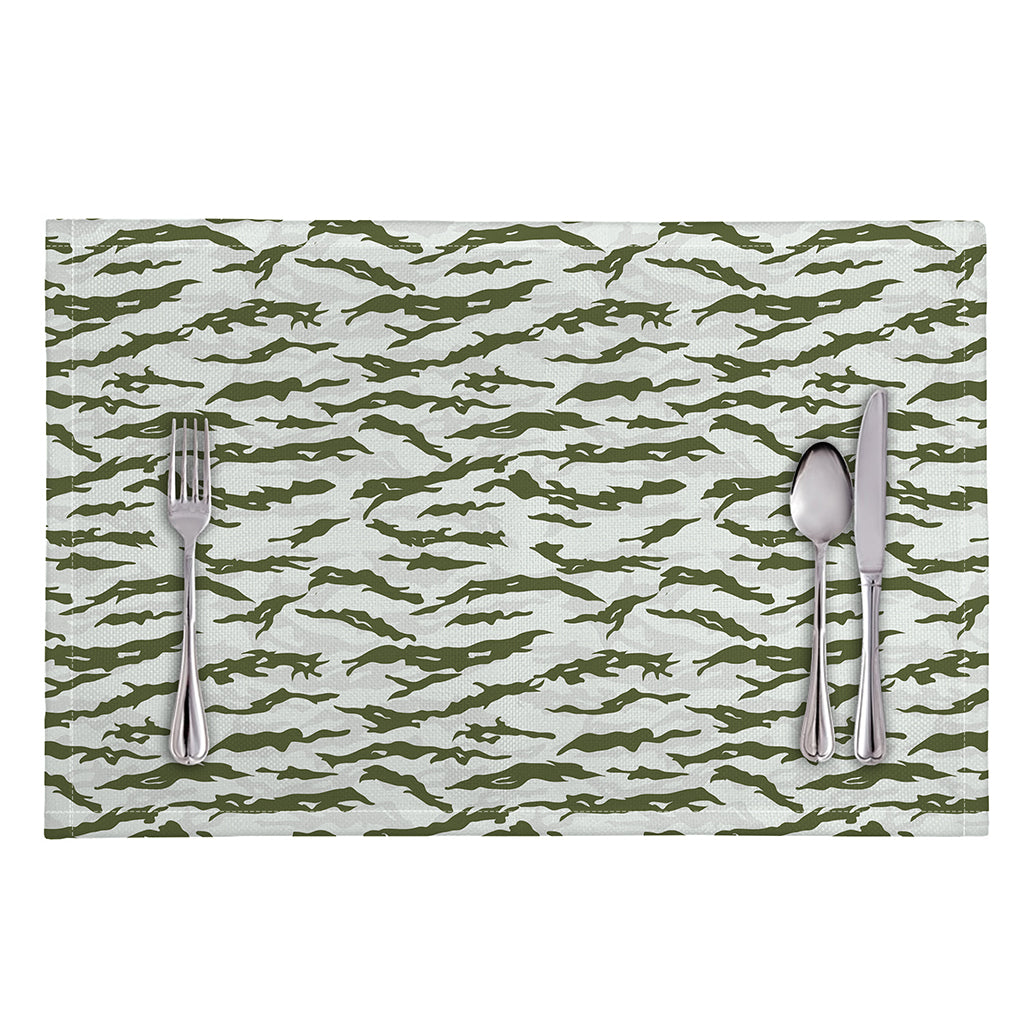 Green And White Tiger Stripe Camo Print Placemat