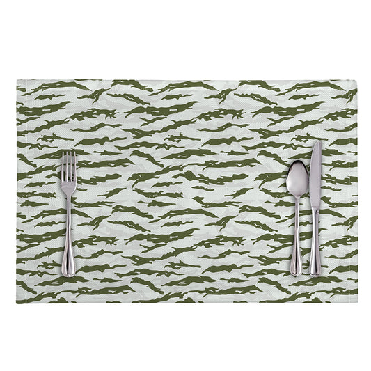 Green And White Tiger Stripe Camo Print Placemat