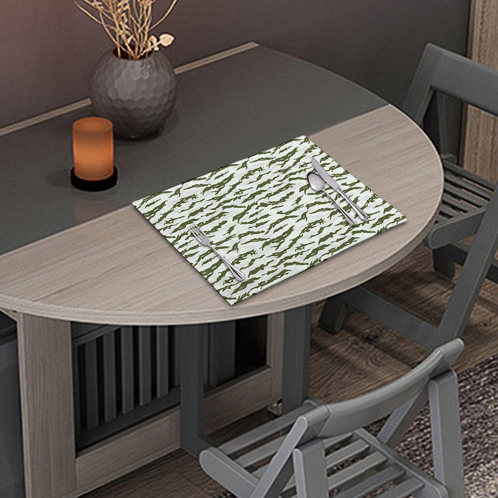 Green And White Tiger Stripe Camo Print Placemat