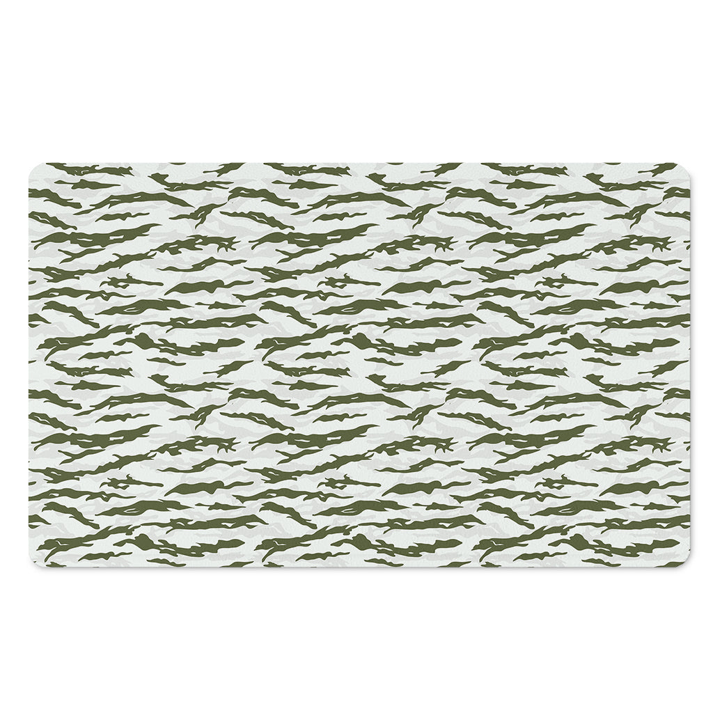 Green And White Tiger Stripe Camo Print Polyester Doormat