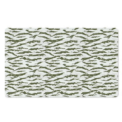 Green And White Tiger Stripe Camo Print Polyester Doormat
