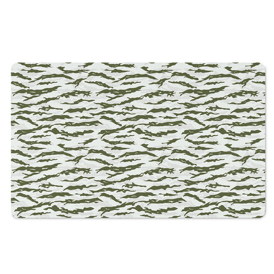 Green And White Tiger Stripe Camo Print Polyester Doormat