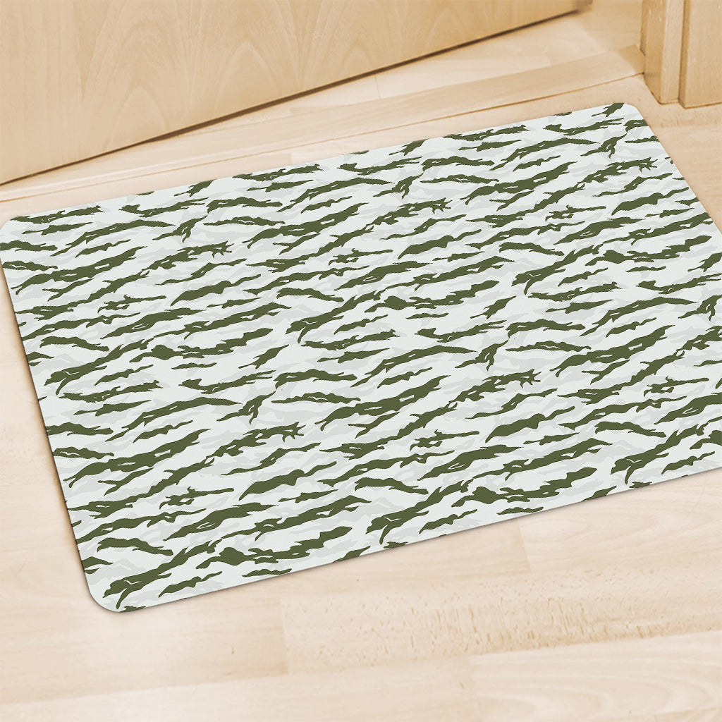 Green And White Tiger Stripe Camo Print Polyester Doormat