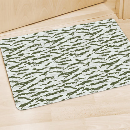 Green And White Tiger Stripe Camo Print Polyester Doormat