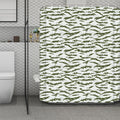 Green And White Tiger Stripe Camo Print Polyester Shower Curtain