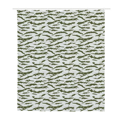 Green And White Tiger Stripe Camo Print Polyester Shower Curtain