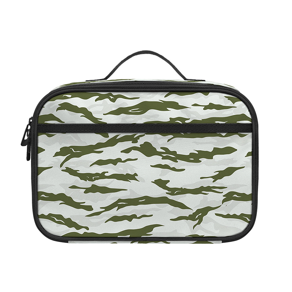 Green And White Tiger Stripe Camo Print Portable Lunch Bag