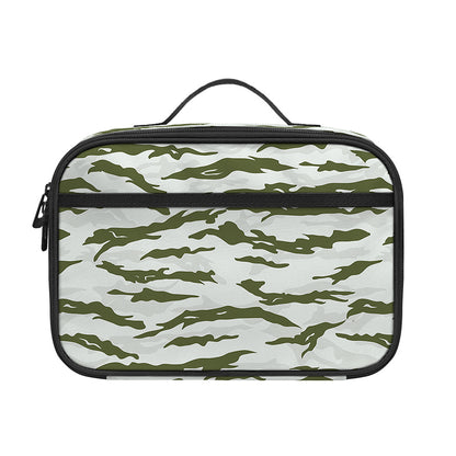 Green And White Tiger Stripe Camo Print Portable Lunch Bag