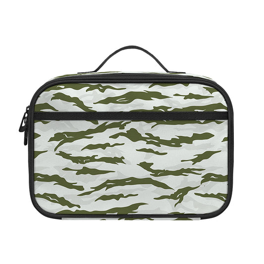 Green And White Tiger Stripe Camo Print Portable Lunch Bag