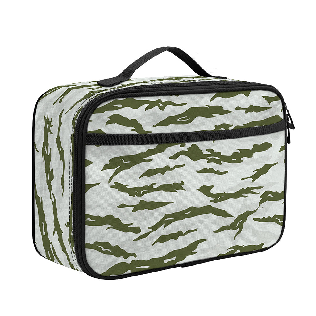 Green And White Tiger Stripe Camo Print Portable Lunch Bag