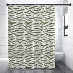 Green And White Tiger Stripe Camo Print Premium Shower Curtain