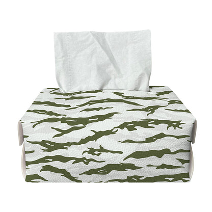 Green And White Tiger Stripe Camo Print Rectangle Tissue Box Cover