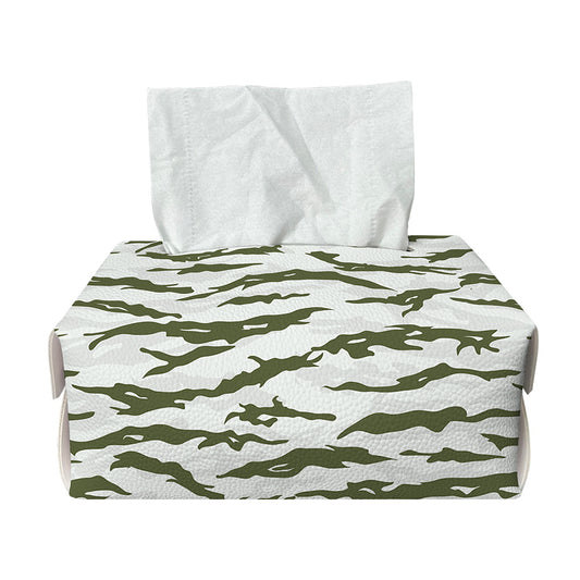 Green And White Tiger Stripe Camo Print Rectangle Tissue Box Cover