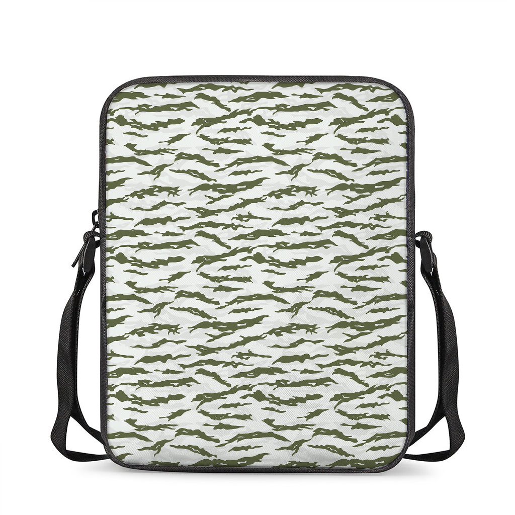 Green And White Tiger Stripe Camo Print Rectangular Crossbody Bag