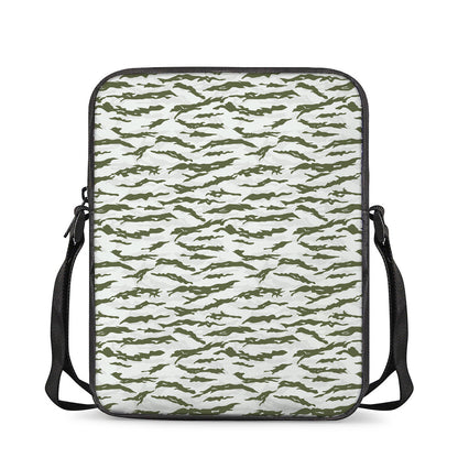 Green And White Tiger Stripe Camo Print Rectangular Crossbody Bag