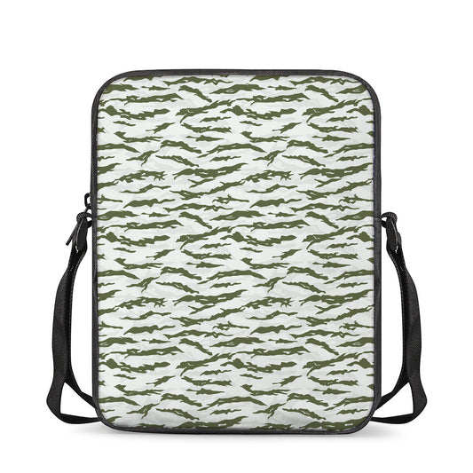 Green And White Tiger Stripe Camo Print Rectangular Crossbody Bag