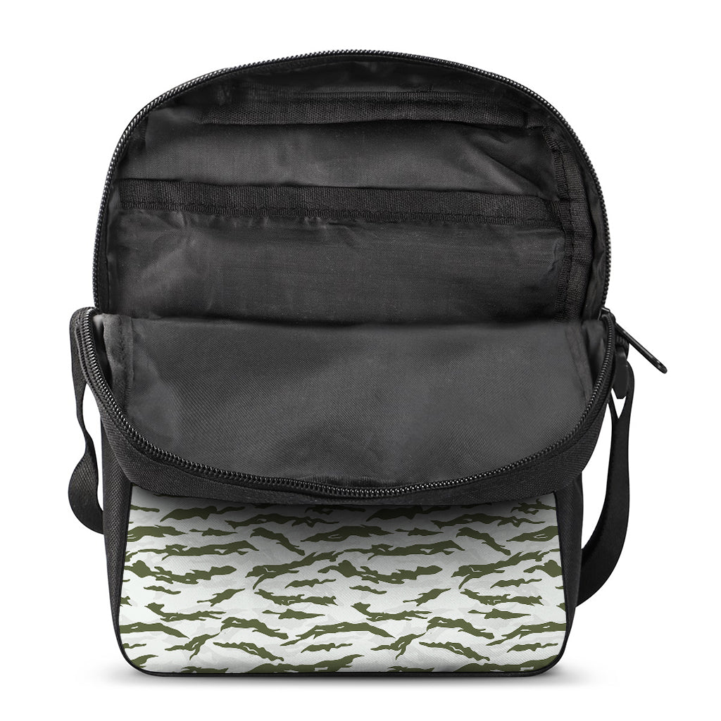 Green And White Tiger Stripe Camo Print Rectangular Crossbody Bag