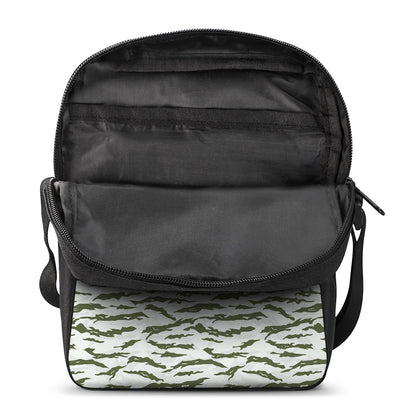 Green And White Tiger Stripe Camo Print Rectangular Crossbody Bag