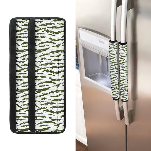 Green And White Tiger Stripe Camo Print Refrigerator Handle Covers