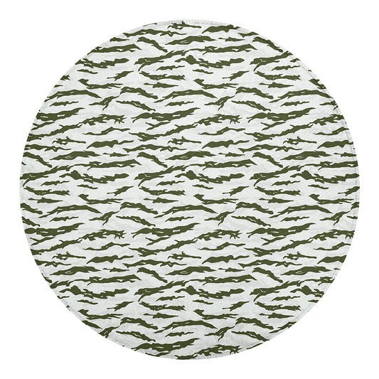 Green And White Tiger Stripe Camo Print Round Blanket