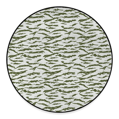 Green And White Tiger Stripe Camo Print Round Floor Mat