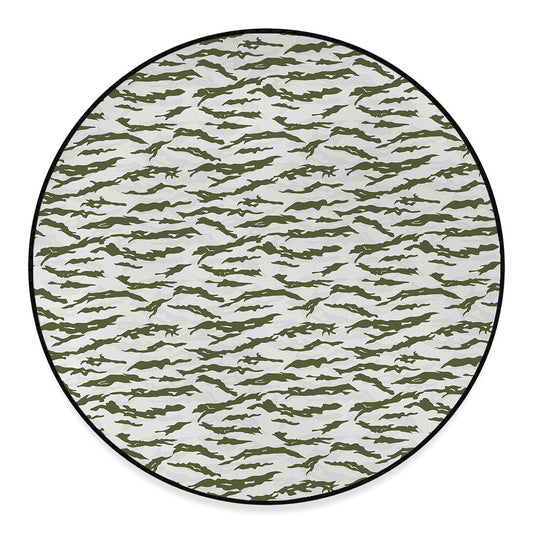 Green And White Tiger Stripe Camo Print Round Floor Mat
