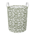 Green And White Tiger Stripe Camo Print Round Laundry Basket