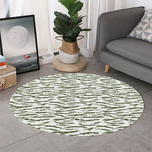 Green And White Tiger Stripe Camo Print Round Rug