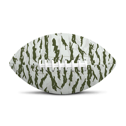 Green And White Tiger Stripe Camo Print Rugby Ball